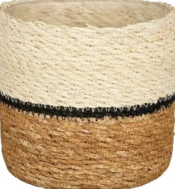 Mica Decorations plantenmand Damian lijnen crème D 14 H 14 cm