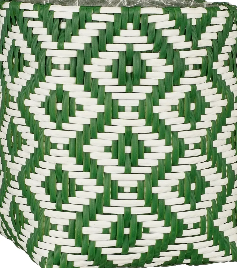 Mica Decorations plantenmand Merlijn groen / wit 24 x 24 x 26 cm