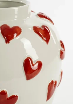 Mica Decorations vaas Hearts wit / rood D 30 H 32,5 cm