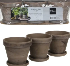 Mica Outdoor bloempot Stan met schotel D 13,5 H 12 cm set van 3