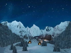 My Village kerstdorp achtergrond bergen verlicht 76 x 56 x 1,5 cm