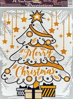 Raamsticker kerstmis goud/grijs 30 x 42 cm