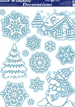 Raamsticker kerstmis sneeuw wit/blauw 30 x 42 cm