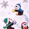 Raamsticker met glitters pinguïns 28,5 x 34,5 cm