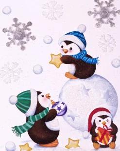 Raamsticker met glitters pinguïns 28,5 x 34,5 cm