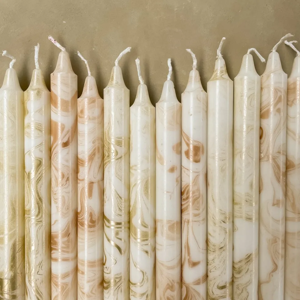 Rustik Lys dinerkaars Marble goud / wit 9 uur D 2,1 H 26 cm 4 stuks