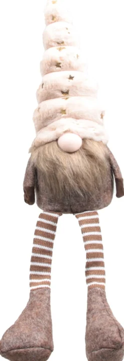 SID kerstfiguur Toby gnoom bungelbeen wit / beige 10,5 x 11,5 x 55 cm
