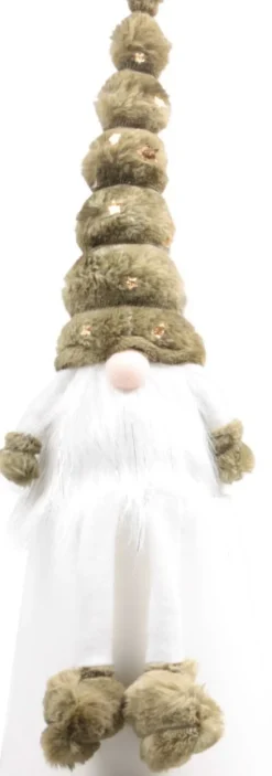 Sid kerstfiguur Toby gnoom groen / wit met verlichting 14 x 10 x 48 cm