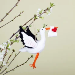 Sjaal met Verhaal kerst ornament ooievaar wit / oranje 15 x 15 x 8 cm