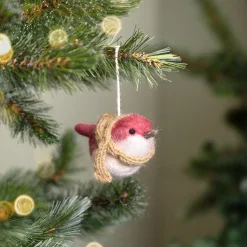 Sjaal met Verhaal kerst ornament vogeltje wit / rood 6 x 12 x 8 cm
