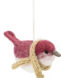 Sjaal met Verhaal kerst ornament vogeltje wit / rood 6 x 12 x 8 cm