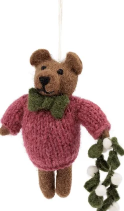 Sjaal met Verhaal kerst ornament meneer beer bordeaux / bruin 5 x 9 x 13 cm