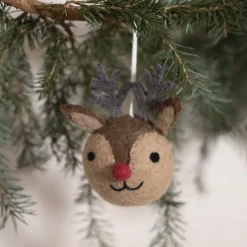 Sjaal met Verhaal kerst ornament Kepala rendier bol bruin 7 x 8 x 10 cm