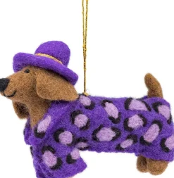Sjaal met Verhaal kerst ornament Panter teckel paars 5 x 14 x 10 cm