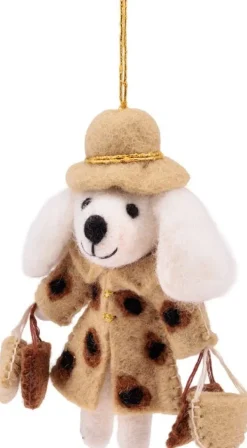Sjaal met Verhaal kerst ornament Shopaholic poedel beige 5 x 11 x 13 cm