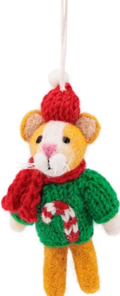 Sjaal met Verhaal kerst ornament kat kersttrui groen / bruin 4 x 6 x 13 cm