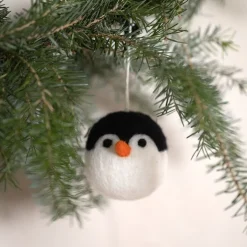Sjaal met Verhaal kerst ornament Kepala pinguïn bol wit / zwart 7 x 7 x 6 cm