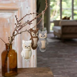 Sjaal met Verhaal kerst ornament Tula uil bruin 3 x 6 x 10 cm