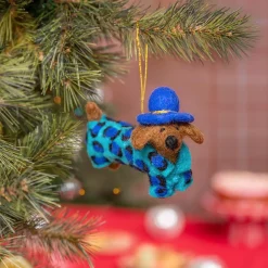 Sjaal met Verhaal kerst ornament Panter teckel turquoise 5 x 14 x 10 cm