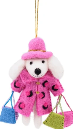 Sjaal met Verhaal kerst ornament Shopaholic poedel roze 5 x 11 x 13 cm