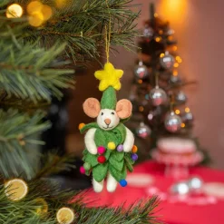 Sjaal met Verhaal kerst ornament kerstboom muis groen / wit 6 x 8 x 15 cm