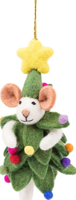 Sjaal met Verhaal kerst ornament kerstboom muis groen / wit 6 x 8 x 15 cm
