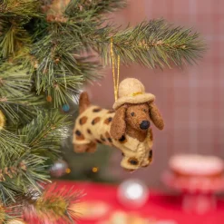 Sjaal met Verhaal kerst ornament Panter teckel beige 5 x 14 x 10 cm