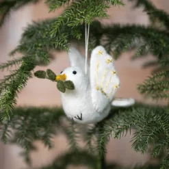 Sjaal met Verhaal kerst ornament vredesduif wit 12 x 5 x 9 cm