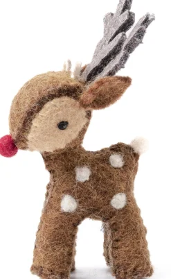 Sjaal met Verhaal kerst ornament Gari rendier chocolade bruin 4 x 7 x 12 cm