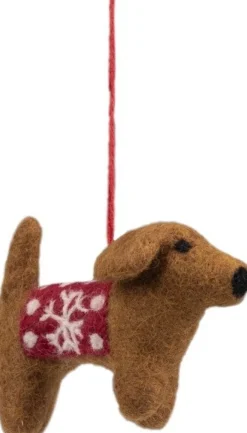 Sjaal met Verhaal kerst ornament Cane teckel bruin / rood 3 x 12 x 7 cm