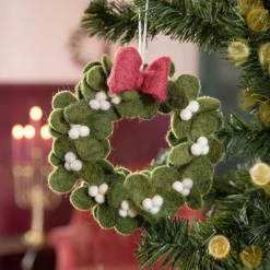 Sjaal met Verhaal kerst ornament krans groen / wit / rood D 16 H 5 cm