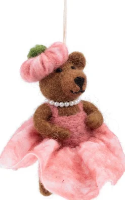 Sjaal met Verhaal kerst ornament mevrouw beer roze / bruin 5 x 9 x 13 cm
