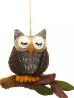 Sjaal met Verhaal kerst ornament Metsa uil bruin / grijs 4 x 11 x 9 cm