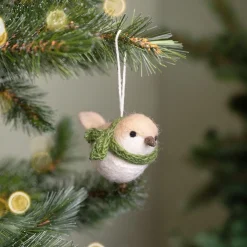 Sjaal met Verhaal kerst ornament vogeltje crème 6 x 12 x 8 cm