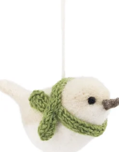 Sjaal met Verhaal kerst ornament vogeltje crème 6 x 12 x 8 cm