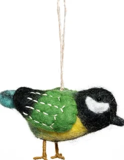 Sjaal met Verhaal kerst ornament Manu koolmeesje groen / zwart 7 x 4 x 10 cm