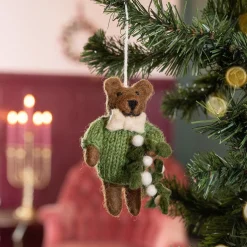 Sjaal met Verhaal kerst ornament meneer beer groen / bruin 5 x 9 x 13 cm
