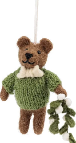 Sjaal met Verhaal kerst ornament meneer beer groen / bruin 5 x 9 x 13 cm