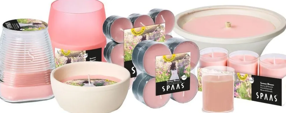 Spaas citronellakaars Summer Blossom bloemig roze 13 uur D 10,9 H 4,6 cm