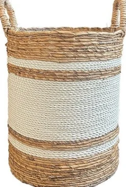Van der Leeden plantenmand Abaca naturel / wit D 40 H 45 cm
