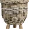 Van der Leeden plantenmand op poten rotan grijs D 41 H 54 cm