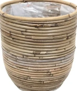 Van der Leeden plantenmand Streep naturel D 24 H 24 cm