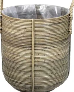 Van der Leeden plantenmand Streep grijs D 45 H 50 cm