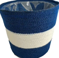 Van der Leeden plantenmand Zeegras strepen blauw D 22 H 18 cm