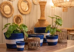 Van der Leeden plantenmand Zeegras strepen blauw D 14 H 12 cm