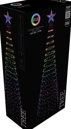 Vlaggenmast kerstboom zwart met 550 lampjes gekleurd D 100 H 300 cm