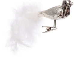 Vogel op clip 18 cm zilver