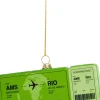 Yup in de Boom kerst ornament vliegticket rio groen 12 x 6,5 x 1,5 cm
