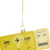 Yup in de Boom kerst ornament vliegticket curacao geel 12 x 6,5 x 1,5 cm