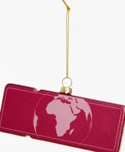 Yup in de Boom kerst ornament vliegticket new york bordeaux 12 x 6,5 x 1,5 cm